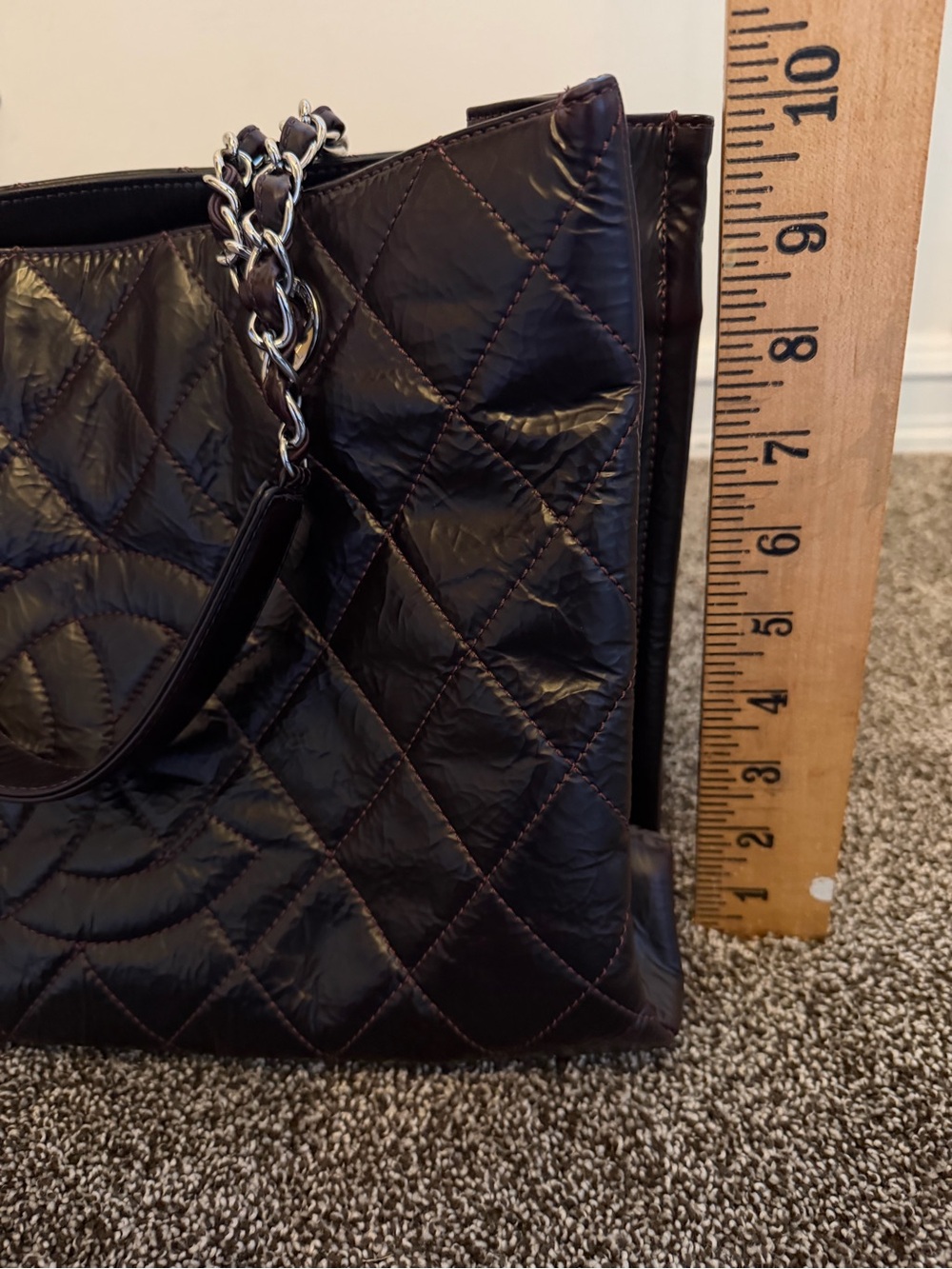 Chanel Grand Shopping Tote Dark Burgundy Brown Glazed Crumpled Calfskin 2009 GST - Picture 15 of 16